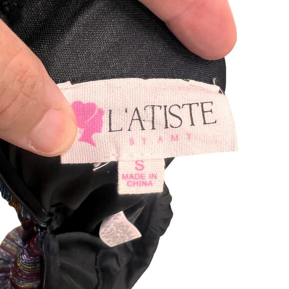 L’ATISTE Metalic multicolor Striped Maxi Evening Gown Size S - Picture 9 of 9